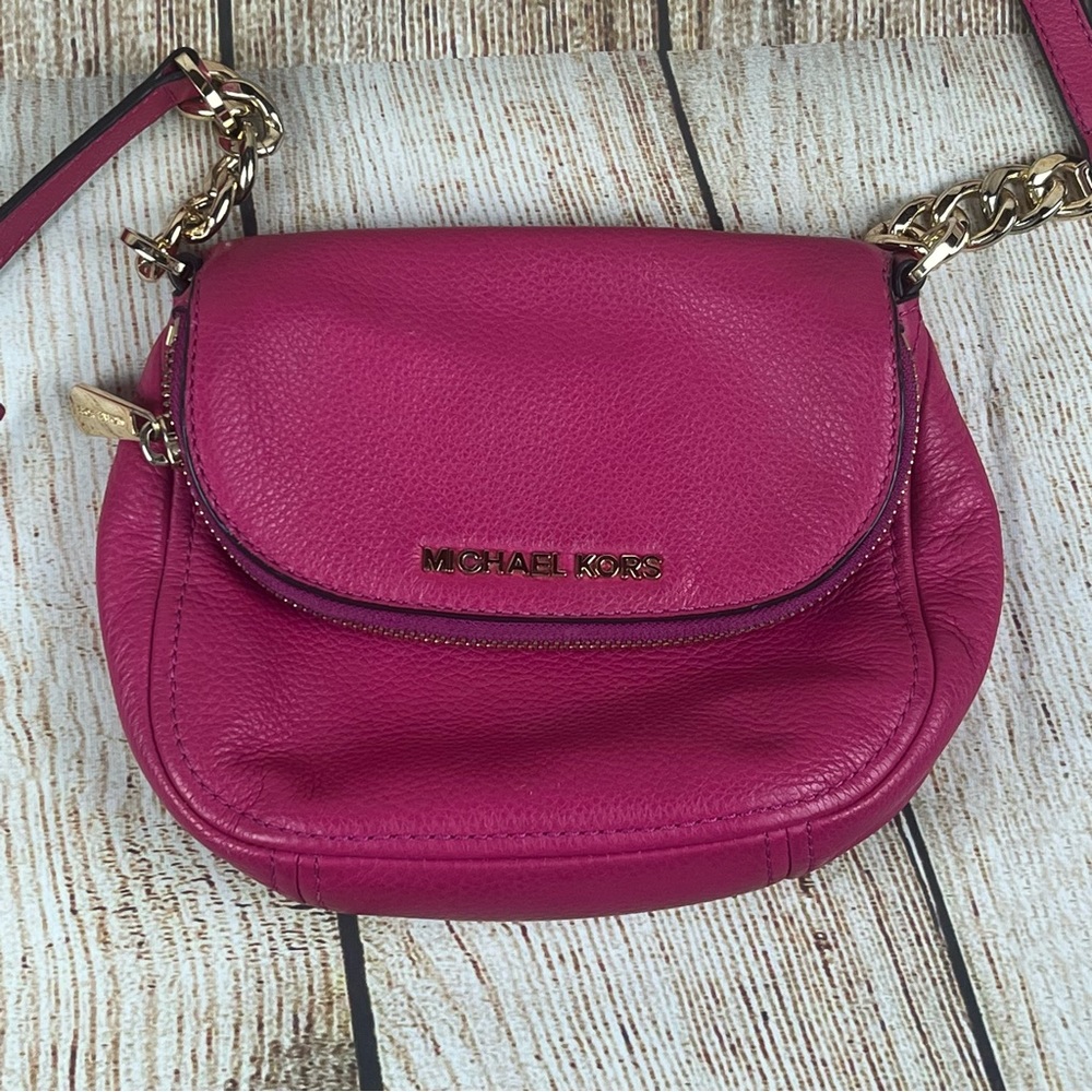 Michael Kors Bedford Chain Leather Flap Crossbody Fuschia